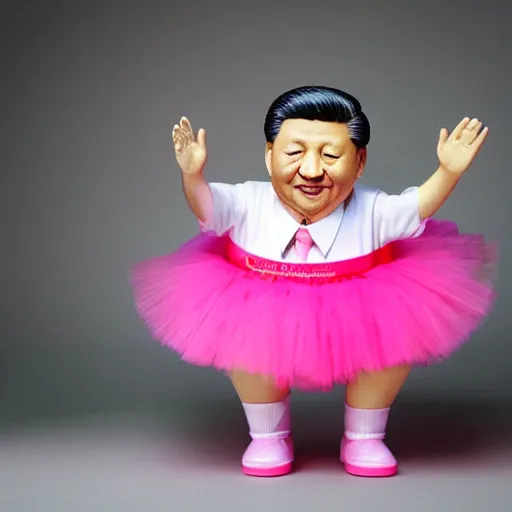 Prompt: xi jinping wearing a pink tutu, professional studio photograph