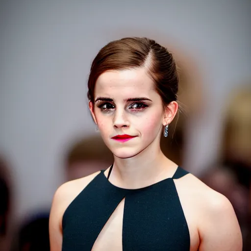 Image similar to Emma Watson gasping in excitement, (EOS 5DS R, ISO100, f/8, 1/125, 84mm, postprocessed, crisp face, facial features)