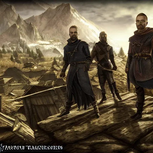Image similar to jesse pinkman thieves guild gets caught by riften town guard, tamriel, elder scrolls, skyrim, adventuring gear, highly detailed