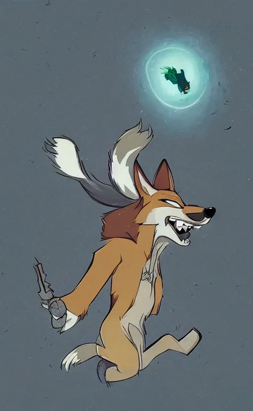 Image similar to “wolf in the style of zootopia in a dark room, dodging lasers, dramatic in the style of zootopia”