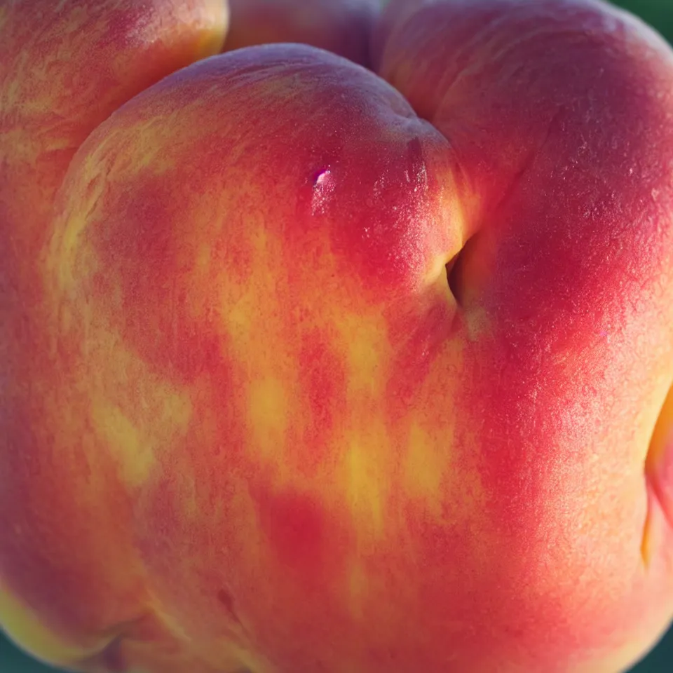 Image similar to A human-like juicy peach, made of human skin, pale skin color. Close-up. Photorealistic. Bokeh.