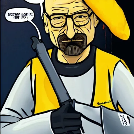 Image similar to Walter White is Gordon Freeman, wearing the HEV suit, wielding a crowbar ready to fight