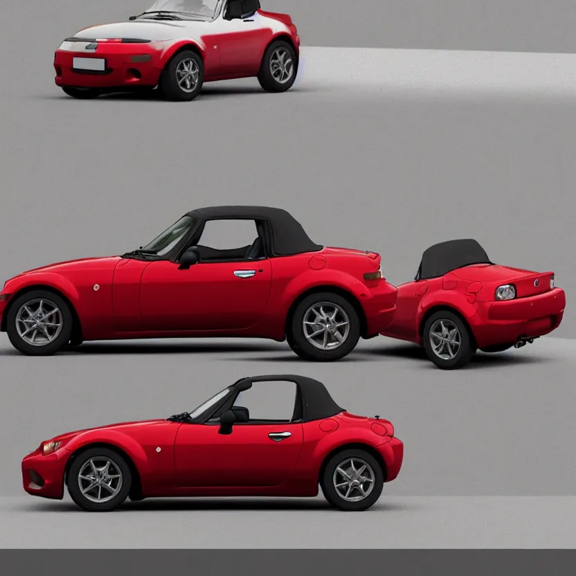 Prompt: miata mx 5, 9 0 s miata pop up, kyza saleem, realistic, 4 k, red