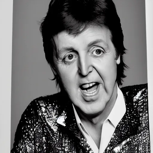 Image similar to Paul McCartney in an Elvis jumpsuit, 8k, high definition, highly detailed, photo-realistic