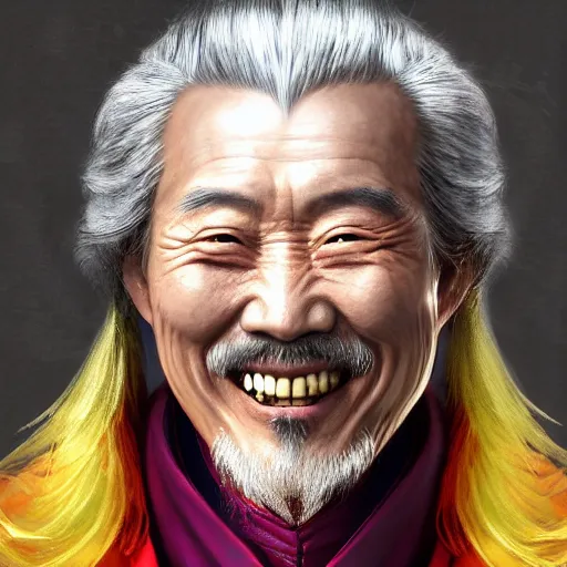 Prompt: portrait painting of a 6 0 year old kind smile handsome chinese taoist priest, like zun long, silver ponytail hair, amiable by wenjun lin, irakli nadar, bright colors, octopath traveler, wenjun lin, unreal engine 5 highly rendered, global illumination, radiant light, detailed and intricate environment