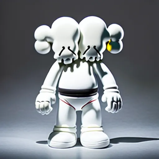 Image similar to an all white art vinyl figure with a microwave oven for a head, in the style of kaws, kidrobot, sket - one x iamretro, kenny wong x pop mart, space molly, frank kozik, guggimon, studio lighting, subsurface diffusion, 8 k - h 7 6 8