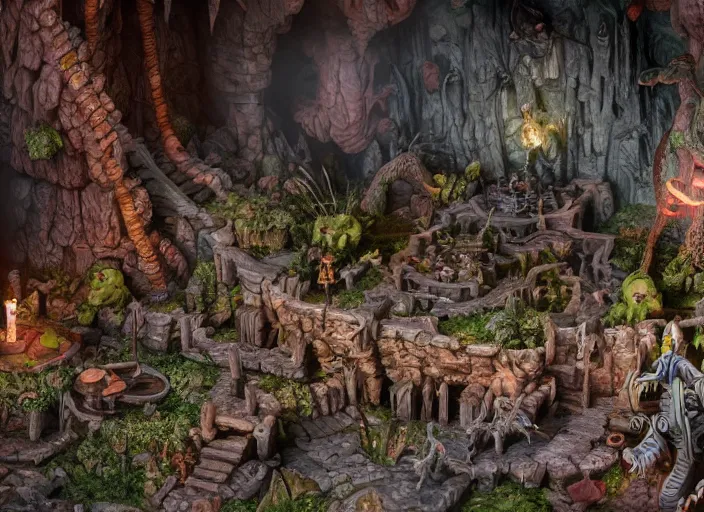 Image similar to detailed octane render of a claymation isometric diorama of moria, balrog, gandalf, detailed, by joop geesink, wes anderson, jim henson, brian froud, breathtaking, 8 k resolution, beautiful lighting, studio light, extremely detailed, establishing shot, realistic materials, hyperrealistic