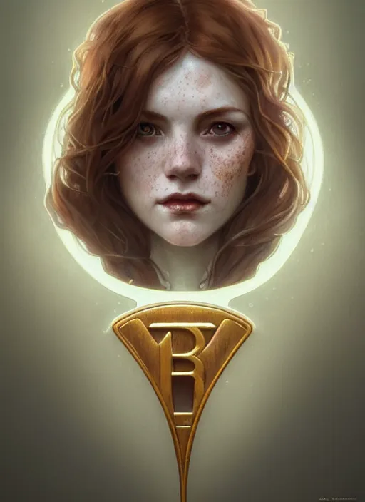 Prompt: close up portrait of wendy thomas, pale young woman with freckles by artgerm, cushart krenz, greg rutkowski, mucha. art nouveau. gloomhaven, golden arches logo, pale colors, sharp edges. ultra clear detailed. 8 k. elegant, intricate, octane render
