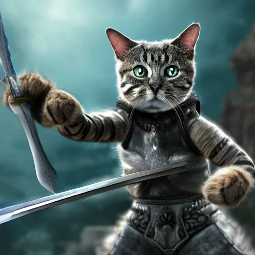 Image similar to humanoid cat holding a sword, detailed, 4k, final fantasy