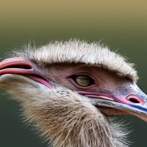 Prompt: ostrich with the head of a hawk, real photo, highly detailed