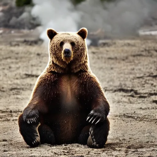 Image similar to a bear in the middle of an explosive blast