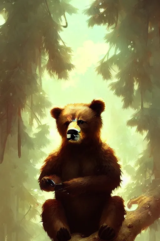 Image similar to cute cartoon bear, sharp focus, illustration, highly detailed, digital painting, concept art, matte, art by wlop and artgerm and greg rutkowski and alphonse mucha, masterpiece