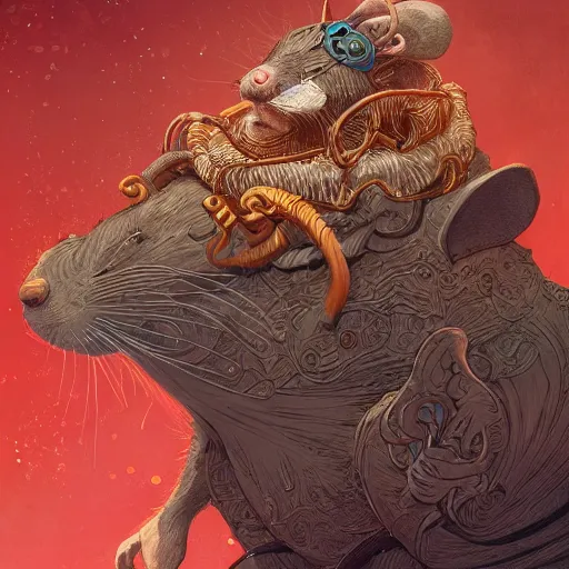 Prompt: a detailed portrait of a rat guardian with a key, by victo ngai and justin gerard, digital art, realistic painting, very detailed, fantasy, high definition, cinematic light, dnd, trending on artstation