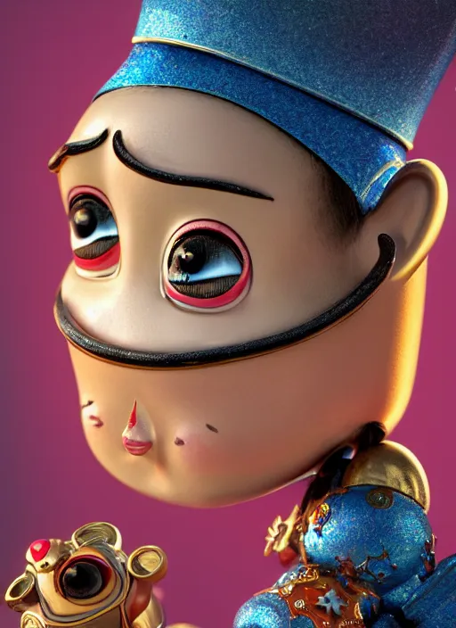 Image similar to closeup profile portrait of tin toy genie, jeannie, bikini, depth of field, zeiss lens, detailed, symmetrical, centered, fashion photoshoot, by nicoletta ceccoli, mark ryden, lostfish, breathtaking, 8 k resolution, extremely detailed, beautiful, establishing shot, artistic, hyperrealistic, octane render