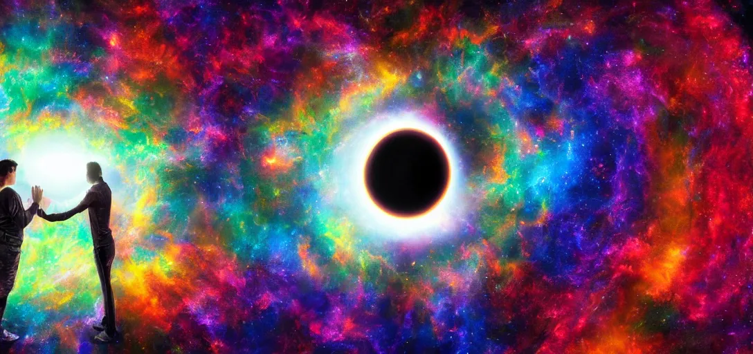 Prompt: People praying to 1 Black Hole, vibrant colors, 8k photorealistic, HD, high details, trending on artstation