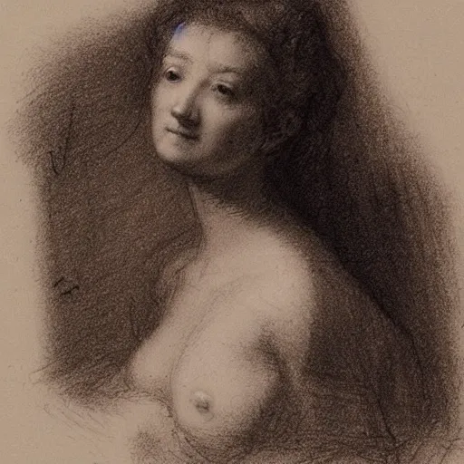Prompt: of a beautiful thin woman sketched in pencil by rembrandt lots of little sketches on page a study of the female form ultra detail maximillist