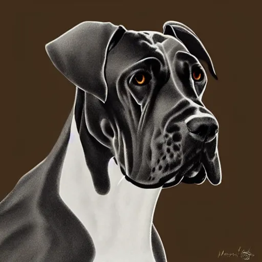 Image similar to a portrait of a great dane in a scenic environment by mary beale, royal, trending on artstation