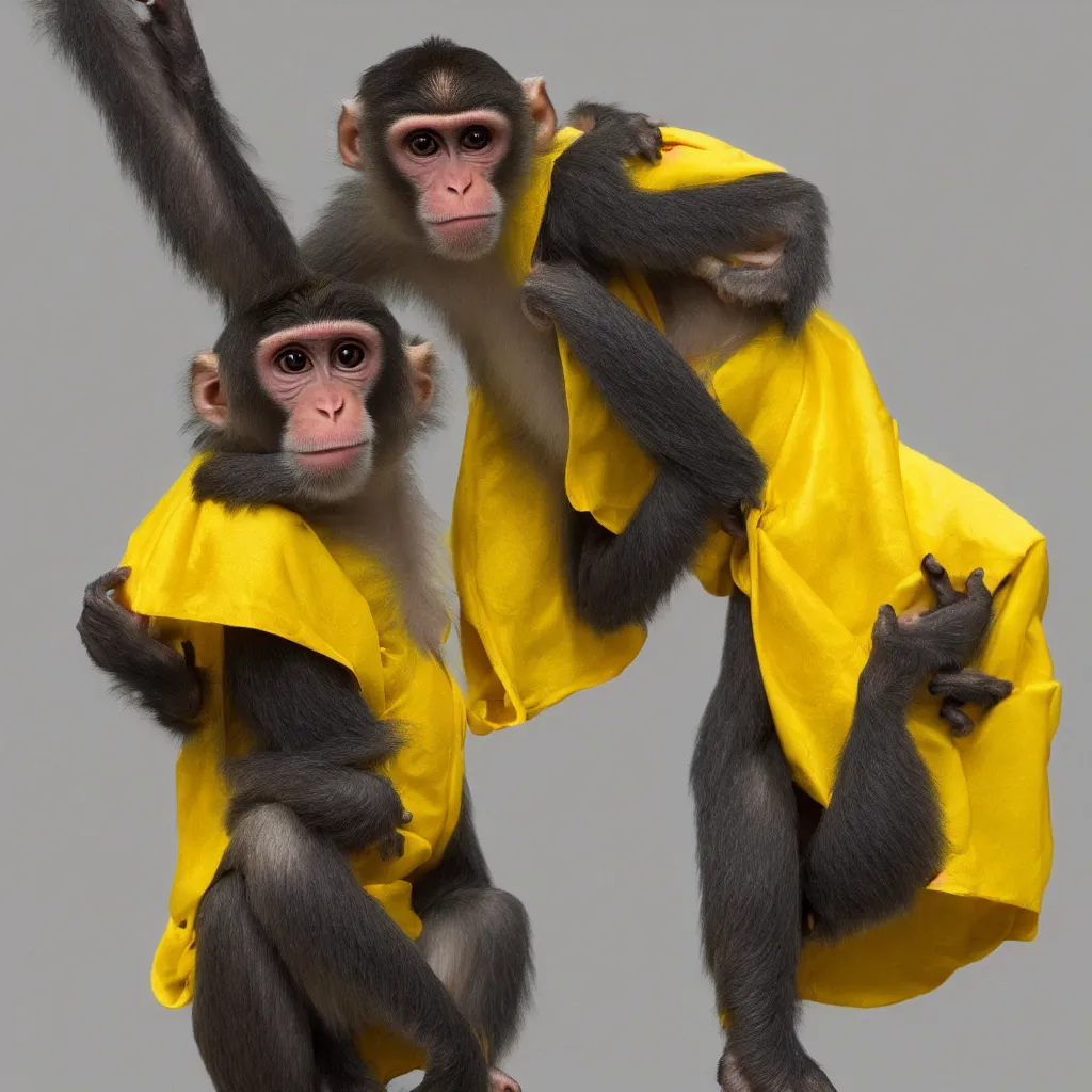 Image similar to a monkey wearing a yellow kimono, 8 k