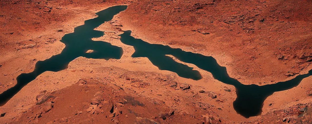 Prompt: A river on Mars, canyon, landscape photograph, award winning, highly detailed