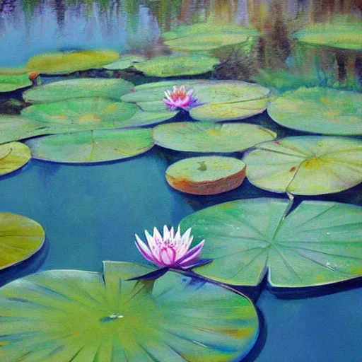 Image similar to A beautiful painting of a waterlily pond, resin pond