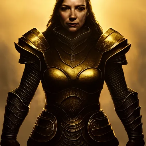 Image similar to unknown The Elder Scrolls VI character portrait, partially clothed in metal-plated battle armor, atmospheric lighting, painted, intricate, volumetric lighting, beautiful, golden hour, sharp focus, ultra detailed, by Leesha Hannigan, Ross Tran, Thierry Doizon, Kai Carpenter,Ignacio Fernández Ríos