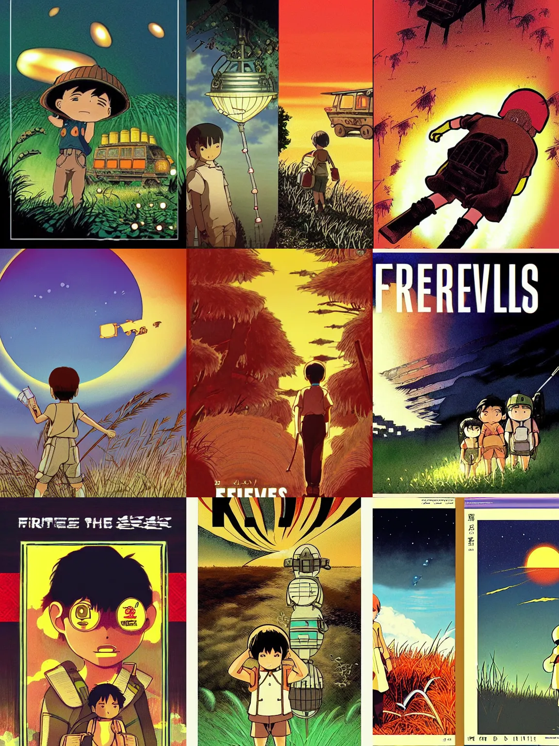 Prompt: (1988) Grave Of The Fireflies film covers,Studio Ghibli,epic,masterpiece illustration in the style of Keith Thompson, digital art