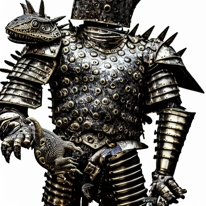 Image similar to photo of a warrior with metal lizard themed armour, highly detailed, 4 k, hdr, smooth, sharp focus, high resolution, award - winning photo
