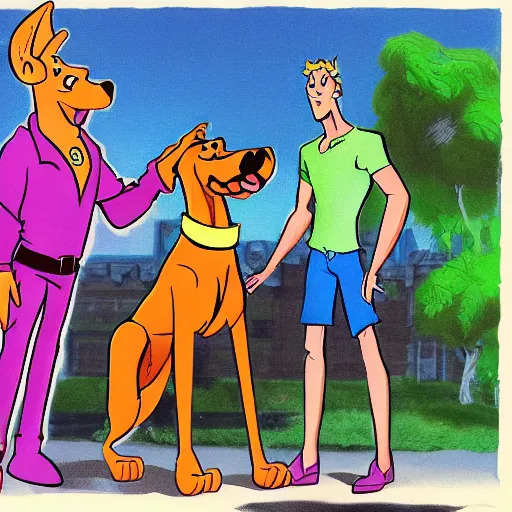 Prompt: Scooby Doo versus Marmaduke, concept Art