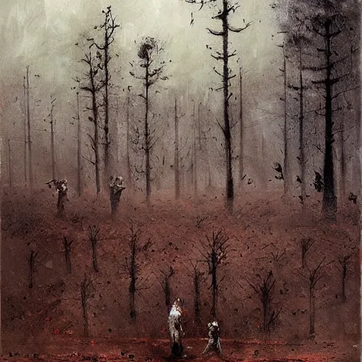 Prompt: painting by jakub rozalski of a muddy rooted humanoid creatures