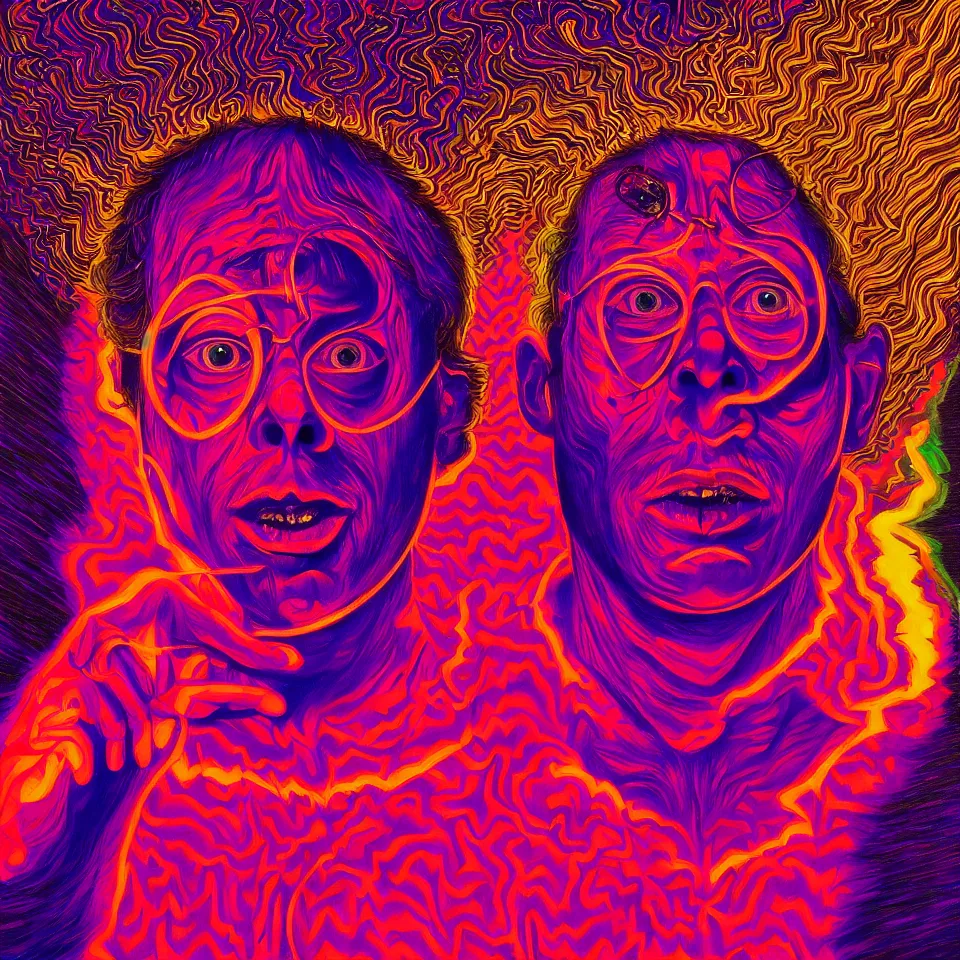 Image similar to bright psychedelic todd solondz turning into god and satan, diffuse lighting, fantasy, intricate, elegant, highly detailed, lifelike, photorealistic, digital painting, artstation, illustration, concept art, smooth, sharp focus, art by francis bacon