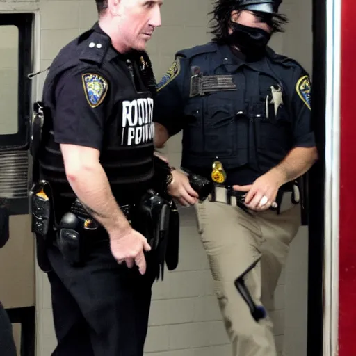 Prompt: Trent Reznor getting arrested at the grocery store