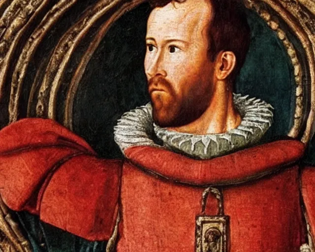 Prompt: a 1 6 th century medieval oil painting of ryan reynolds, c. 1 5 3 2