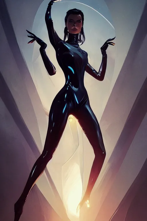 Image similar to elegant high fashion thierry mugler gown aeon flux profile picture by greg rutkowski, dynamic pose, intricate, futuristic, fantasy, elegant, by stanley artgerm lau, greg rutkowski, thomas kindkade, alphonse mucha, loish, thierry mugler, norman rockwell,