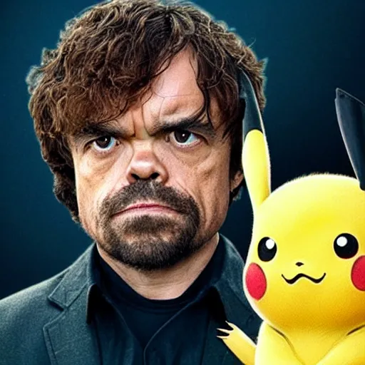 Image similar to pikachu the movie with peter dinklage in the main role