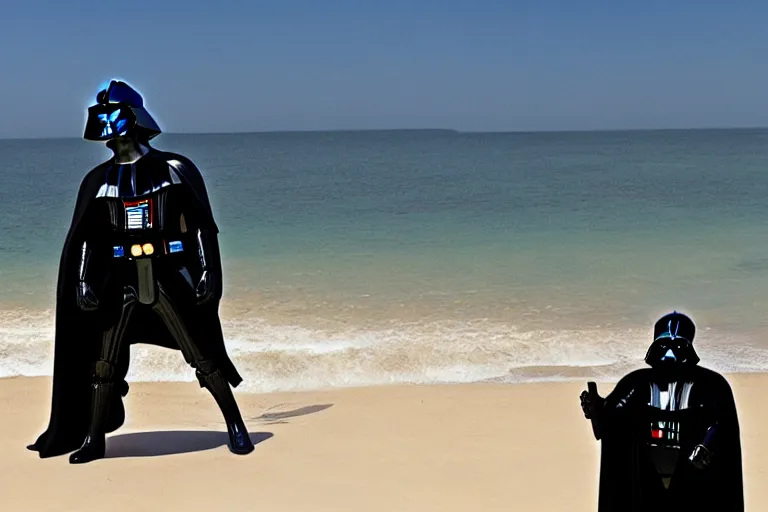 Image similar to darth vader goes to the beach for the first time