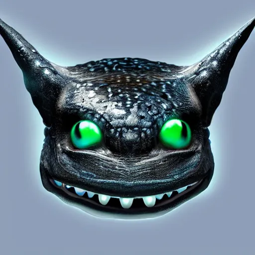 Image similar to realistic miniature of bioluminescent toothless, studio shot, 1 0 0 mm, hyper realism, intricate, digital art, detailed, high definition, smooth, sharp focus