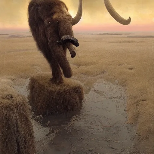 Image similar to vladimir putin, is unga bunga, mammoth hunting, macabre, by donato giancola and greg rutkowski and wayne barlow and zdzisław beksinski, realistic face, digital art