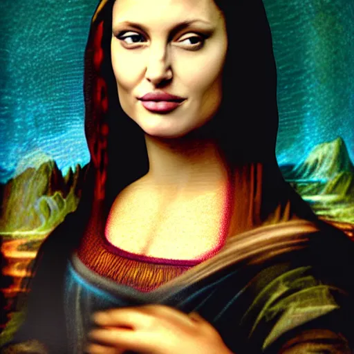 Image similar to a photo of angelina jolie as mona lisa