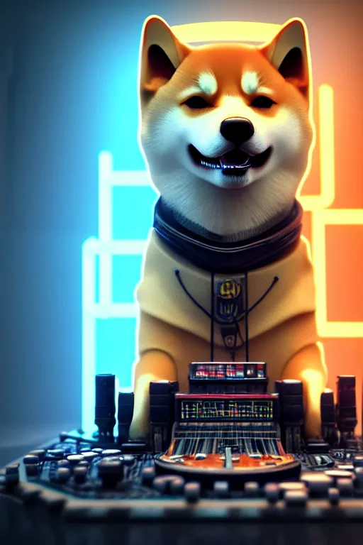 Prompt: high quality 3 d render very cute cyborg shiba inu plays drums, cyberpunk highly detailed, unreal engine cinematic smooth, in the style of blade runner & pixar, hannah yata charlie immer, moody light, low angle, uhd 8 k, sharp focus