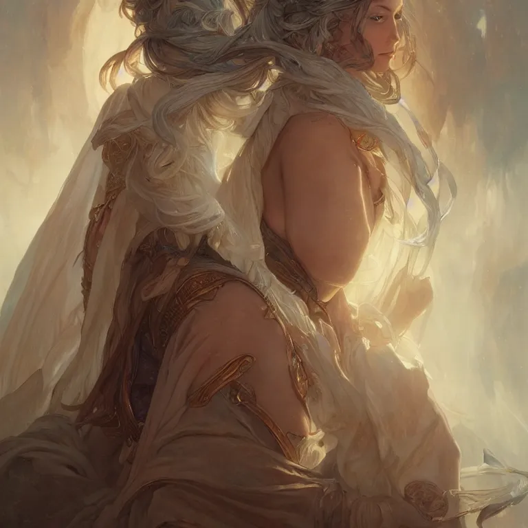 Prompt: portrait of a female aasimar, D&D, fantasy, highly detailed, digital painting, artstation, smooth, sharp focus, illustration, art by artgerm and greg rutkowski and alphonse mucha