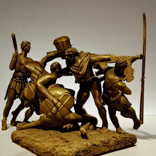 Prompt: greek warriors fighting against cqpybara, ancient greek statue, epic, detailled