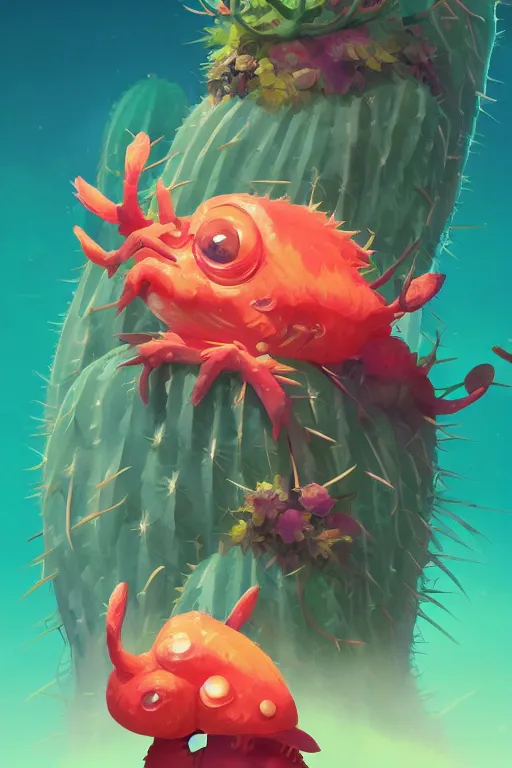 Image similar to creature animal sushi cristal very big eye roots cactus elemental flush of force nature micro world fluo fishscale, behance hd by jesper ejsing, by rhads, makoto shinkai and lois van baarle, ilya kuvshinov, rossdraws global illumination