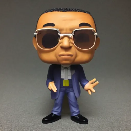 Prompt: funko pop gustavo fring. half face. death scene from breaking bad. toy design