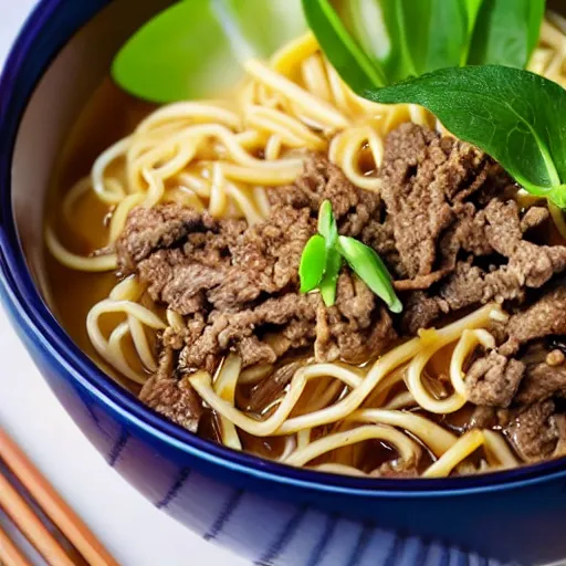 Image similar to a bowl of noodles with mixed beef sauce