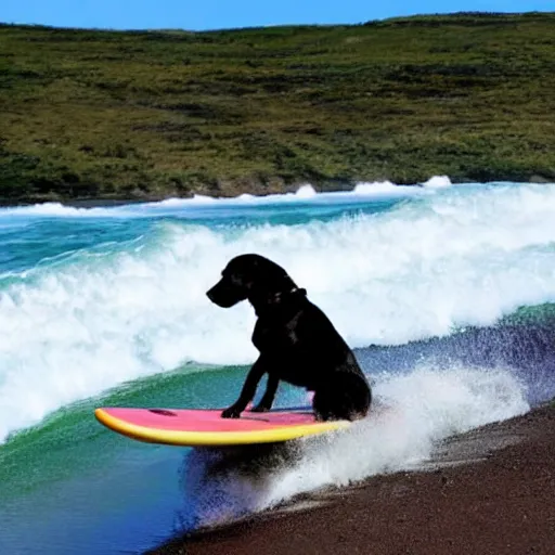 Image similar to photo of a dog surfing in a volcano