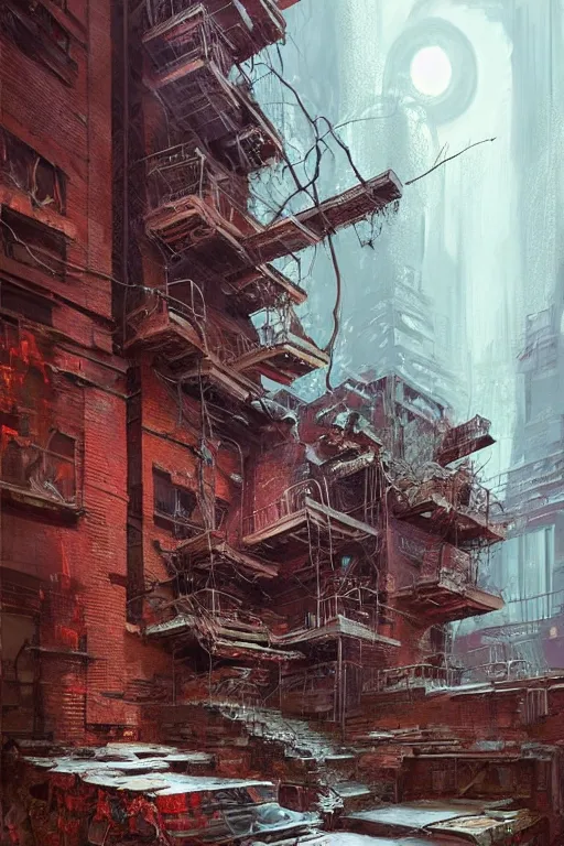 Prompt: (((((a ramshackle Manhattan brick brownstone deep in the forest))))) by Eddie Mendoza!!!!!!!!!!!!!!!!!!!!!!!!!!!