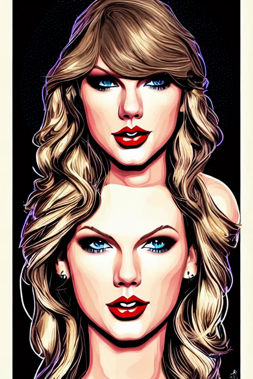 Image similar to a portrait of taylor swift, drawn by robbie trevino and dan mumford, poster, digital art, comic art, concept art,, single head, no double head,