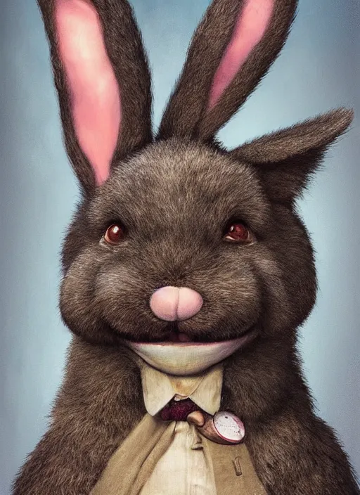 Prompt: hyper realistic, portrait of a derpy mr. bean!! big chungus, with bunny rabbit ears, very fuzzy, furry, smoking weed, by greg rutkowski, scott m fischer, artgerm, loish, slight glow, atmospheric, anne stokes, alexandros pyromallis, 4 k, 8 k