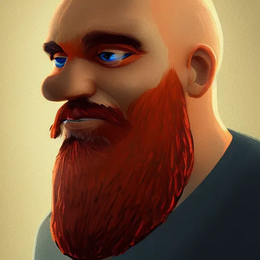 Prompt: portrait of a bald man with a big orange beard, video game concept, character, digital art, artstation cgsociety masterpiece