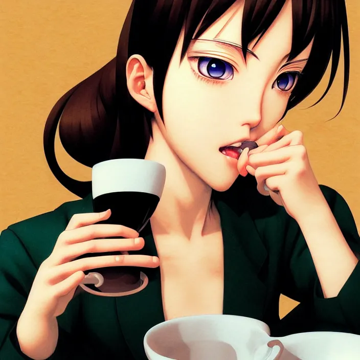 Prompt: portrait of a snobby young mexican socialite drinking an espresso, by range murata katsuhiro otomo, yoshitaka amano, nico tanigawa, and artgerm rendered with 3 d effect, sweet artpiece.